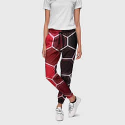 Брюки женские Белые шестиугольники на чёрно-красном фоне, цвет: 3D-принт — фото 2