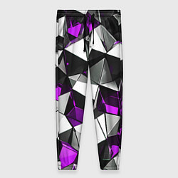 Брюки женские Фиолетово-белые рельефные треугольники на чёрном ф, цвет: 3D-принт