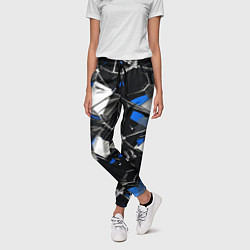 Брюки женские Сине-белый паттерн на чёрном фоне, цвет: 3D-принт — фото 2