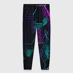 Брюки женские Розово-голубые точки и линии на чёрном фоне, цвет: 3D-принт