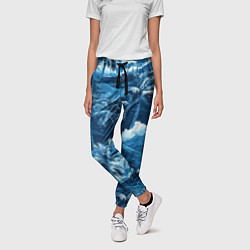 Брюки женские Пальмы и волны - голубые оттенки паттерн, цвет: 3D-принт — фото 2