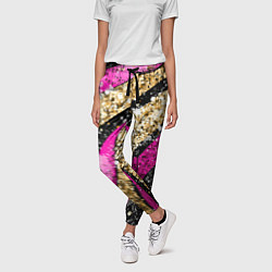 Брюки женские Розовые и золотые полосы - текстура, цвет: 3D-принт — фото 2