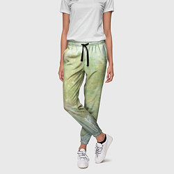 Брюки женские Абстракция - white waves on green background, цвет: 3D-принт — фото 2