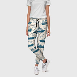 Брюки женские Морской паттерн из чаек, якорей и кораблей, цвет: 3D-принт — фото 2