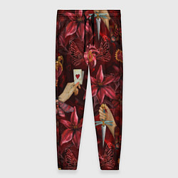 Брюки женские Бордовая готика с сердцем, лилиями и мотыльками, цвет: 3D-принт