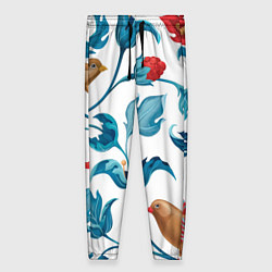 Брюки женские Цветы и птицы - паттерн, цвет: 3D-принт
