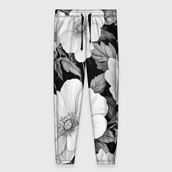 Брюки женские Чёрно-серый цветочный паттерн, цвет: 3D-принт