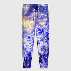 Брюки женские Сине-сиреневый цветы на фоне облаков, цвет: 3D-принт