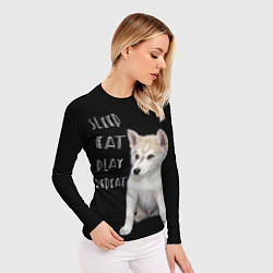 Рашгард женский Sleep Eat Play Repeat Хаски щенок, цвет: 3D-принт — фото 2