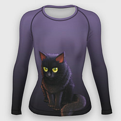 Рашгард женский Черный кот на фиолетовом, цвет: 3D-принт