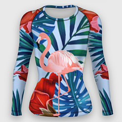 Рашгард женский Фламинго в папоротнике, цвет: 3D-принт