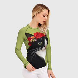Рашгард женский Кот и цветы, цвет: 3D-принт — фото 2