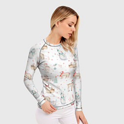 Рашгард женский Паттерн с оленями и медведями, цвет: 3D-принт — фото 2