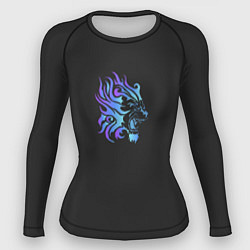 Рашгард женский Лев в синем пламени neon theme, цвет: 3D-принт