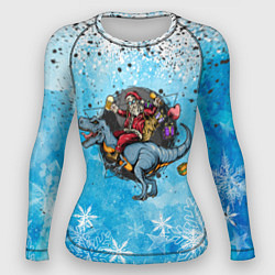 Рашгард женский Санта на дино 2024, цвет: 3D-принт