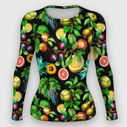Рашгард женский Сочные фрукты - персик, груша, слива, ананас, цвет: 3D-принт