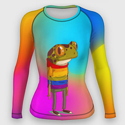 Рашгард женский Радужная лягушка Rainbow Frog, цвет: 3D-принт