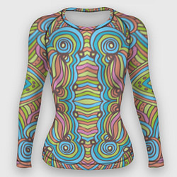 Рашгард женский Абстрактный разноцветный узор Линии, волны, полосы, цвет: 3D-принт