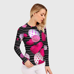 Рашгард женский ОПТИЧЕСКАЯ ИЛЛЮЗИЯ ШАРОВ И СЕРДЕЦ, цвет: 3D-принт — фото 2