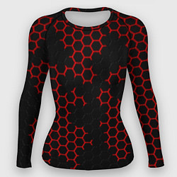 Рашгард женский НАНОКОСТЮМ Black and Red Hexagon Гексагоны, цвет: 3D-принт