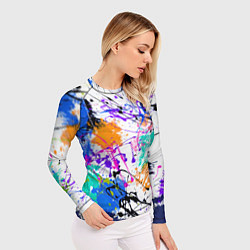 Рашгард женский Брызги и мазки разноцветных красок на белом фоне, цвет: 3D-принт — фото 2