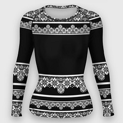 Рашгард женский Белое кружево на черном фоне lace, цвет: 3D-принт