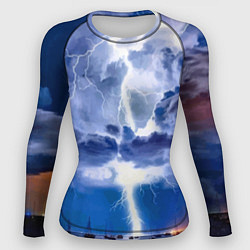 Рашгард женский Разряд молнии над океаном, цвет: 3D-принт