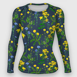 Рашгард женский Одуванчики и другие полевые цветы - ботанический п, цвет: 3D-принт
