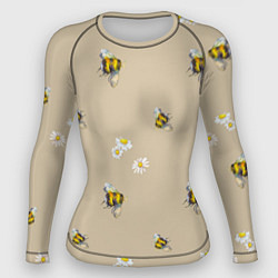 Рашгард женский Цветы Ромашки и Пчёлы, цвет: 3D-принт