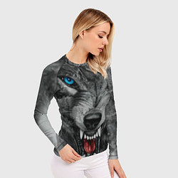 Рашгард женский Агрессивный волк с синими глазами, цвет: 3D-принт — фото 2