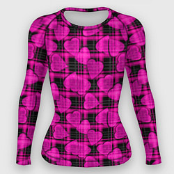 Женский рашгард Black and pink hearts pattern on checkered