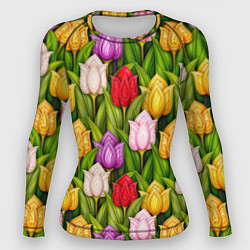 Рашгард женский Объемные разноцветные тюльпаны, цвет: 3D-принт