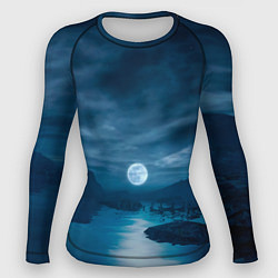 Рашгард женский Пейзаж озера, берега и луны - Dear Esther, цвет: 3D-принт