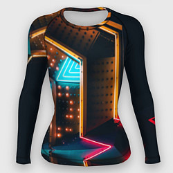 Рашгард женский Неоновые огни на геометрических поверхностях, цвет: 3D-принт