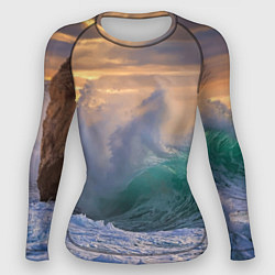 Рашгард женский Штормовая волна, накатывающая на берег, цвет: 3D-принт