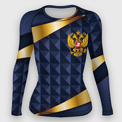 Рашгард женский Золотой герб России на объемном синим фоне, цвет: 3D-принт