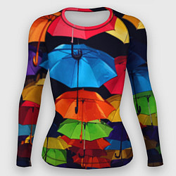 Рашгард женский Разноцветные зонтики - композиция, цвет: 3D-принт