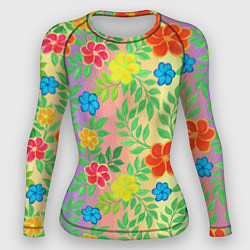 Рашгард женский Яркий цветочный узор на радужном фоне, цвет: 3D-принт