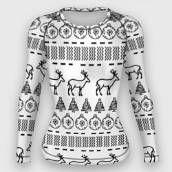 Рашгард женский Черно-белый узор с оленями, цвет: 3D-принт