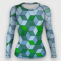 Женский рашгард Зелёные и серые абстрактные кубы с оптической иллю