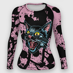 Рашгард женский Чёрный котяра - Чёрные кляксы, цвет: 3D-принт