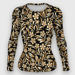 Рашгард женский Золотые узоры - цветы, цвет: 3D-принт