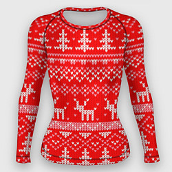 Женский рашгард Рождественский красный свитер с оленями