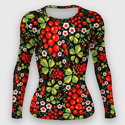 Рашгард женский Русские узоры - цветы и ягоды, цвет: 3D-принт