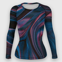 Рашгард женский Абстрактные фиолетовые и синие волны с блёстками, цвет: 3D-принт