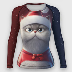 Рашгард женский Новогодний кот в шапке, цвет: 3D-принт