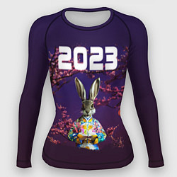 Рашгард женский Кролик на фоне сакуры 2023, цвет: 3D-принт
