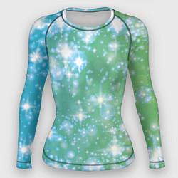 Женский рашгард Сияющие серебряные блестки на зелено-голубом фоне