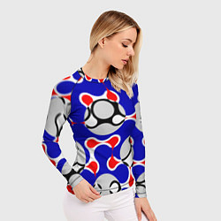Рашгард женский Абстрактные сине-красные паттерны и шары, цвет: 3D-принт — фото 2