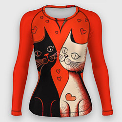 Рашгард женский Влюблённые кошки на красном фоне, цвет: 3D-принт